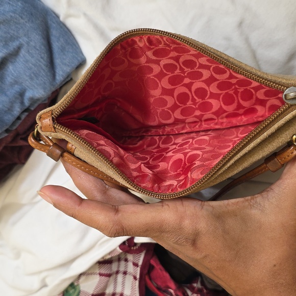 Coach Tan and Brown Suede Wristlet - Picture 3 of 4
